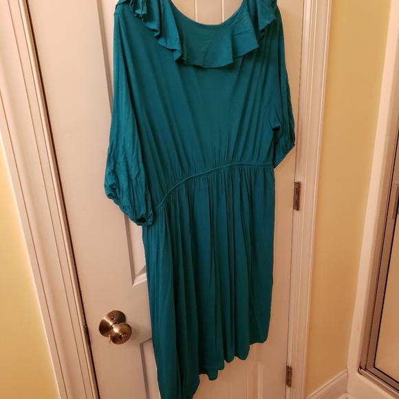 Teal Ruffle V-Neck Lane Bryant Dress Size 14/16 - Picture 4 of 4